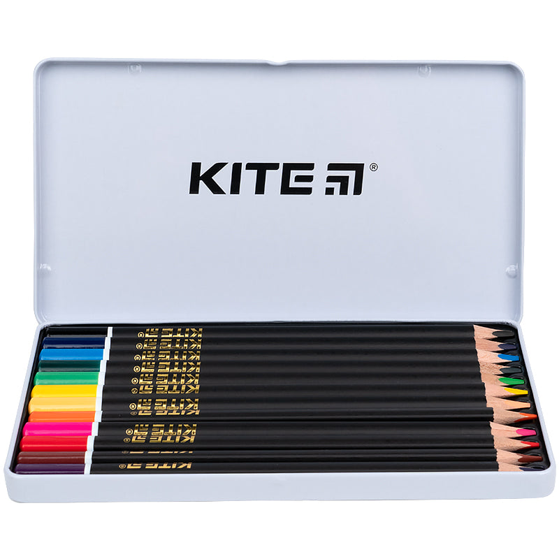 Олівці кольорові тригранні Kite Dogs K22-058-1, 12 кольорів, металевий пенал