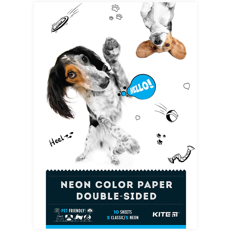Papier kolorowy dwustronny Kite Dogs K22-288 (10 arkuszy / 5 neonowych + 5 zwykłych), А4