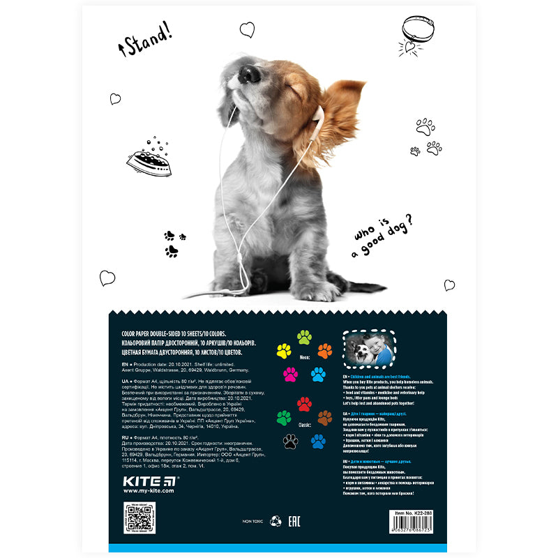 Papier kolorowy dwustronny Kite Dogs K22-288 (10 arkuszy / 5 neonowych + 5 zwykłych), А4