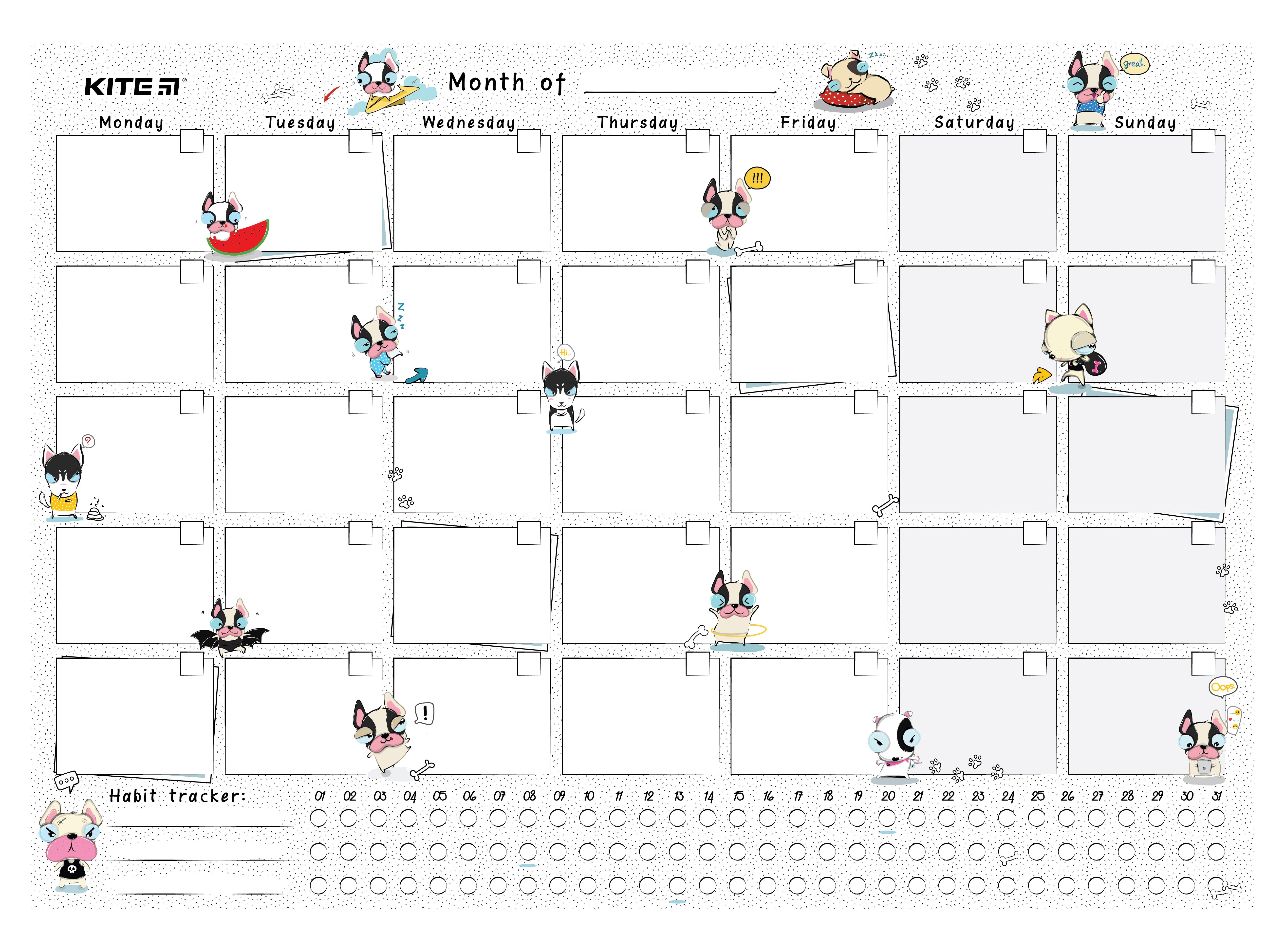 Планер настінний на місяць Kite Funny dogs K22-470-3, А3