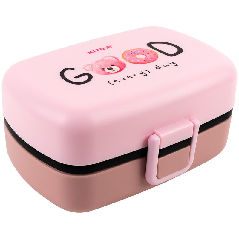 Śniadaniówka z przegródkami i sztućcami Kite K23-180-1, 1150 ml, różowy