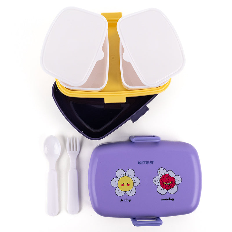 Śniadaniówka z przegródkami i sztućcami Kite K23-180-2, 1150 ml, fioletowy