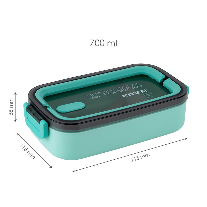 Śniadaniówka z przegródkami i sztućcami Kite K23-182-2, 700 ml, zielony