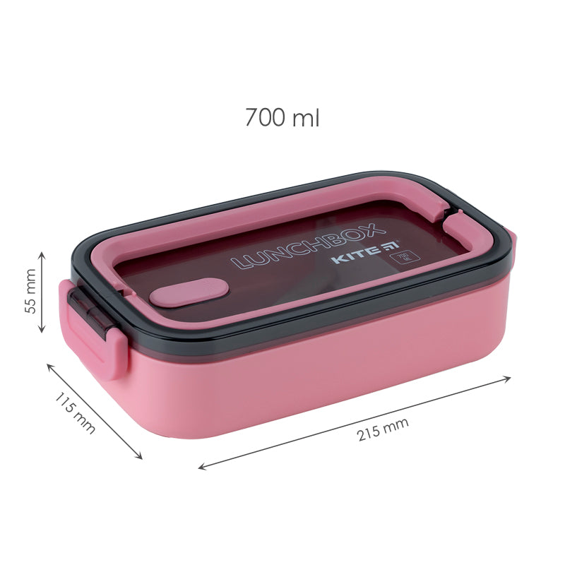 Śniadaniówka z przegródkami i sztućcami Kite K23-182-3, 700 ml, różowy