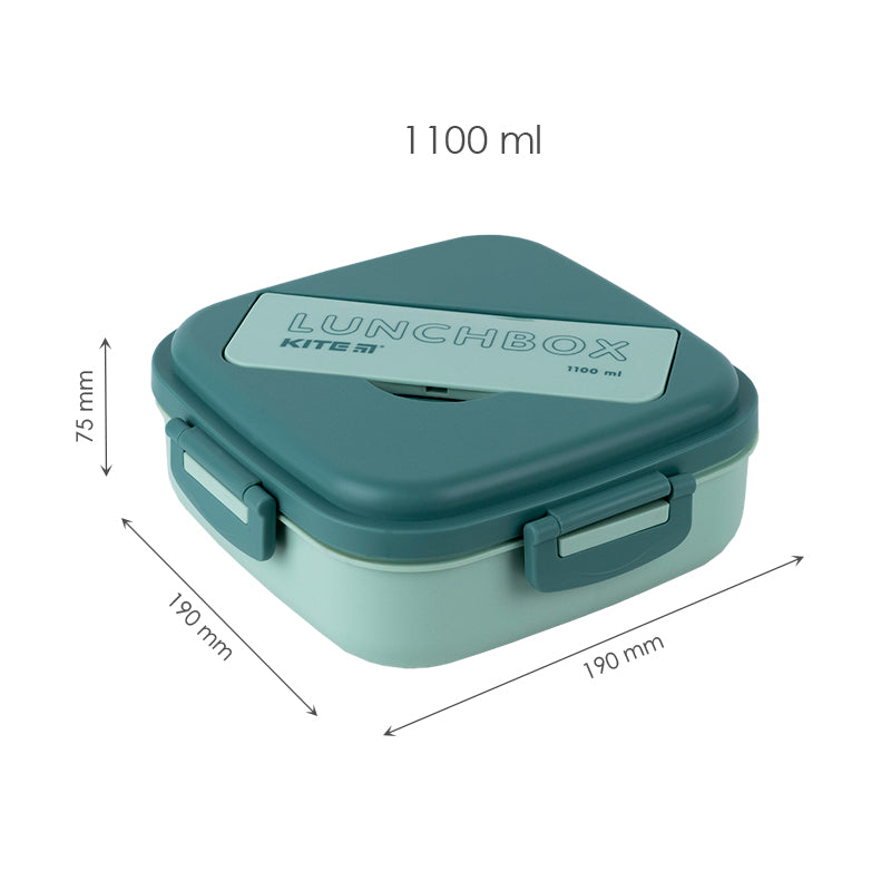 Śniadaniówka z przegródkami i sztućcami Kite K23-186-1, 1100 ml, zielony
