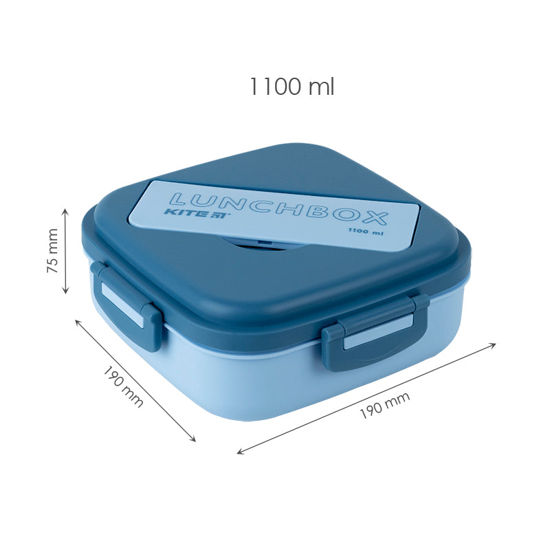 Śniadaniówka z przegródkami i sztućcami Kite K23-186-2, 1100 ml, niebieski