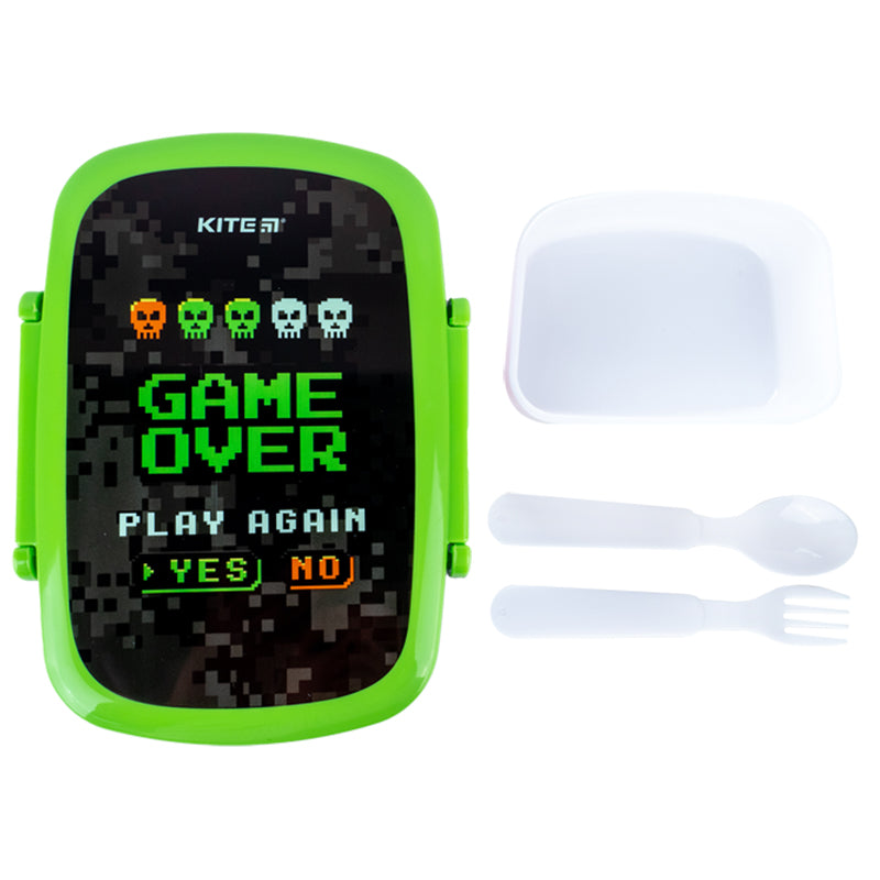 Śniadaniówka z przegródkami i sztućcami Kite Game over K24-163-1, 750 ml