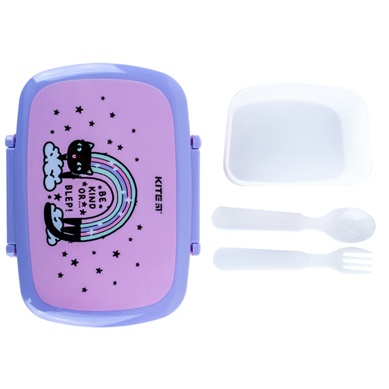 Śniadaniówka z przegródkami i sztućcami Kite Rainbow Cat K24-163-2, 750 ml