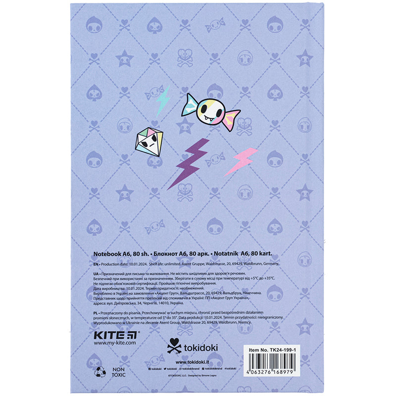 Книга записна Kite tokidoki TK24-199-1, тверда обкладинка, А6, 80 аркушів, клітинка