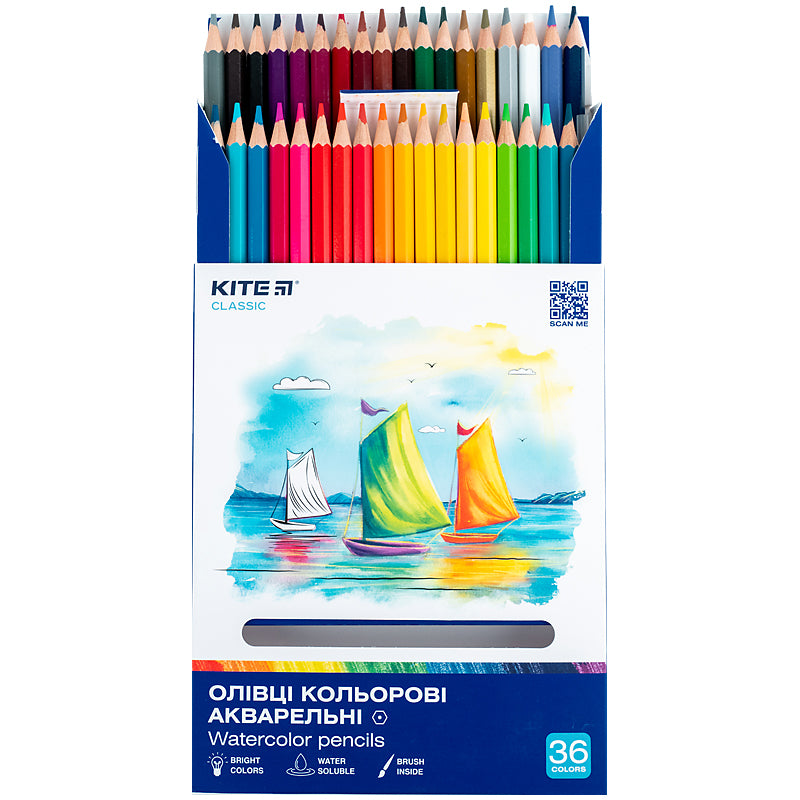 Олівці кольорові акварельні Kite Classic K-1052, 36 шт.