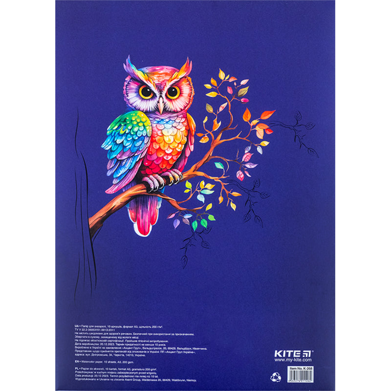 Папір для акварелі Kite Classic K-268, А3, 10 аркушів, 200г/м2