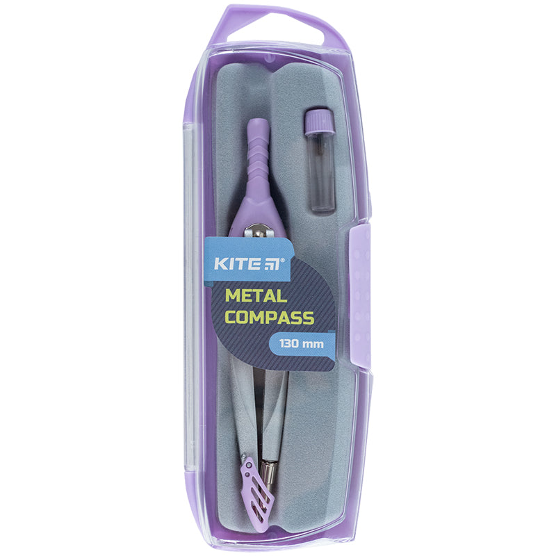 Cyrkiel metalowy + piórnik z zapasowym ołówkiem w kasetce Kite Pastelini K24-413-36, 130 mm, liliowy