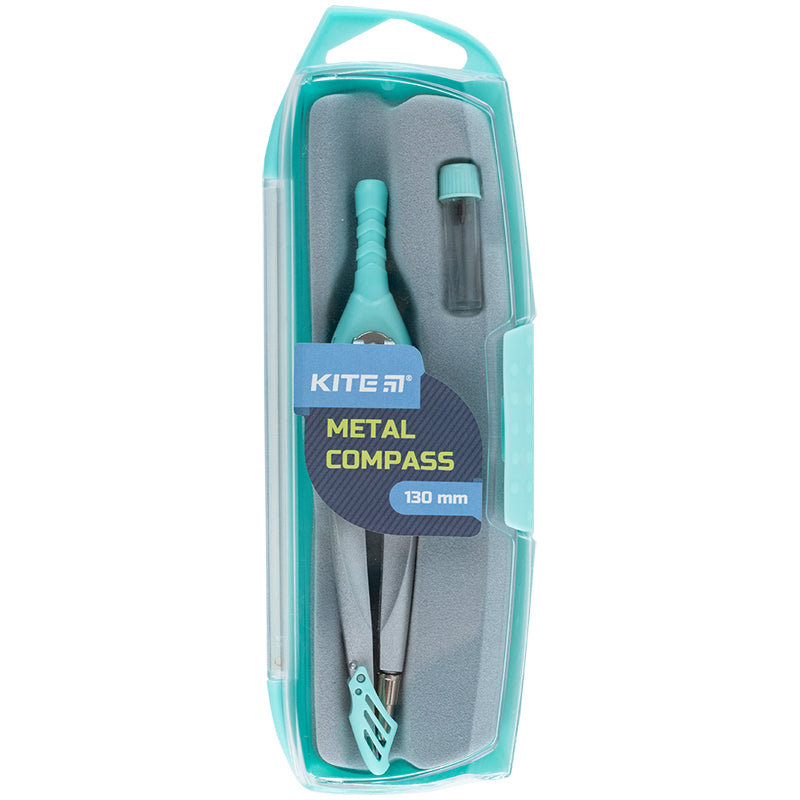 Cyrkiel metalowy + piórnik z zapasowym ołówkiem w kasetce Kite Pastelini K24-413-18, 130 mm, miętowy