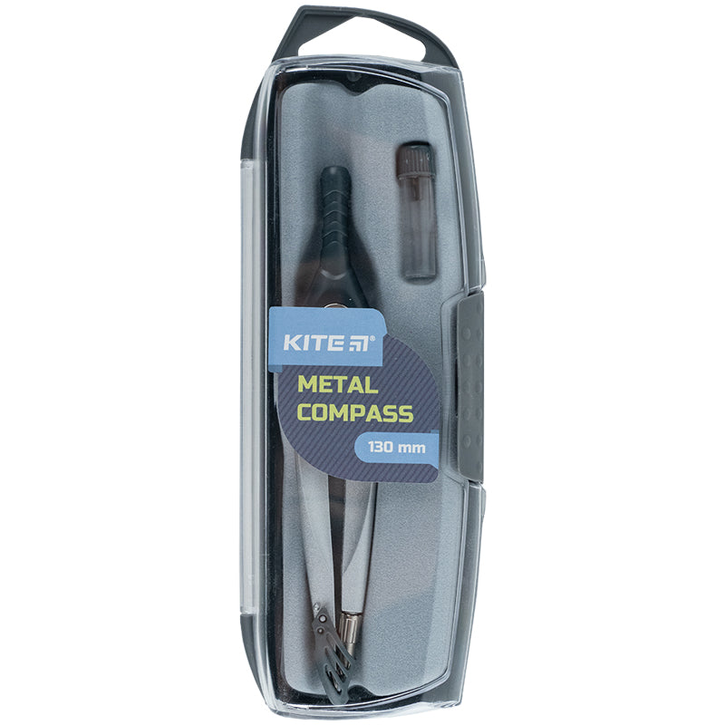 Cyrkiel metalowy + piórnik z zapasowym ołówkiem w kasetce Kite Pastelini K24-413-03, 130 mm, szary