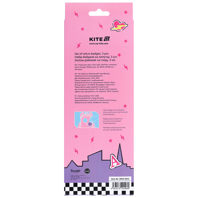 Zestaw plakietek na rzepy Kite Aggretsuko AR25-3012, 3 szt.