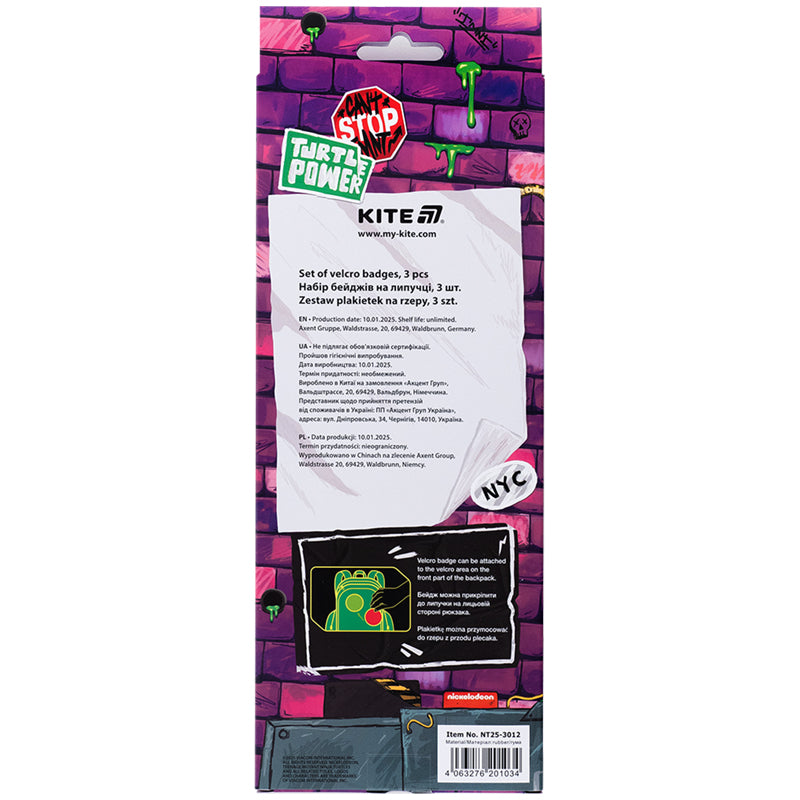 Набір бейджів на липучці Kite TMNT Tales of the TMNT NT25-3012, 3 шт.