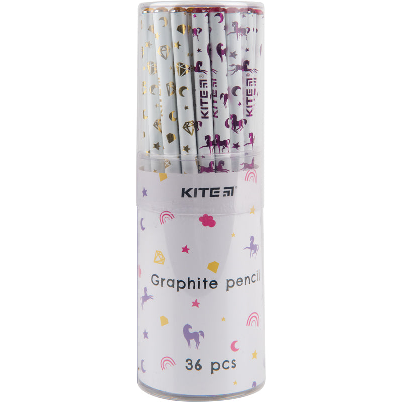 Ołówek grafitowy z kryształem Kite K22-059-1, biała obudowa , 36 szt., tuba