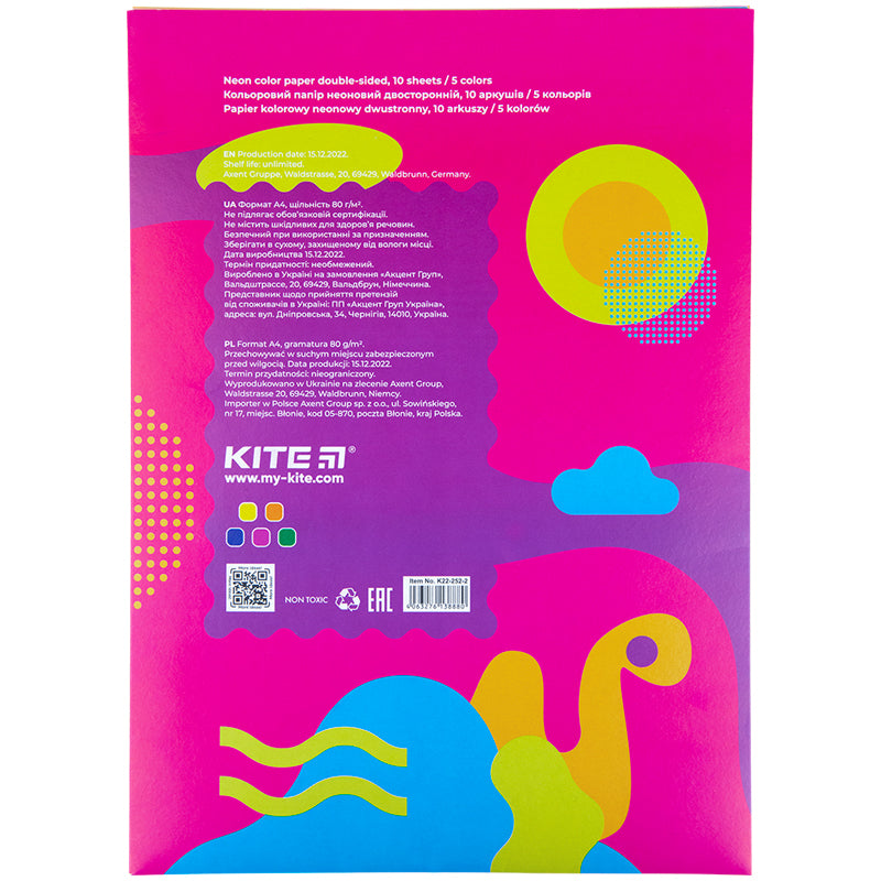 Papier kolorowy neonowy Kite Fantasy K22-252-2 (10 arkuszy / 5 kolorów), A4