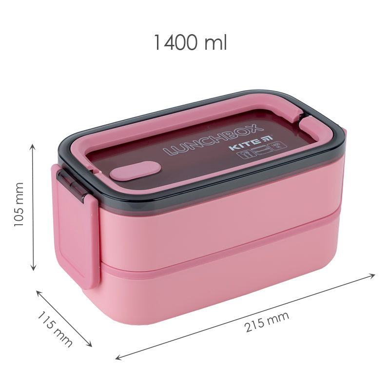 Śniadaniówka podwójnа z sztućcami Kite K23-183-3, 1400 ml, różowy