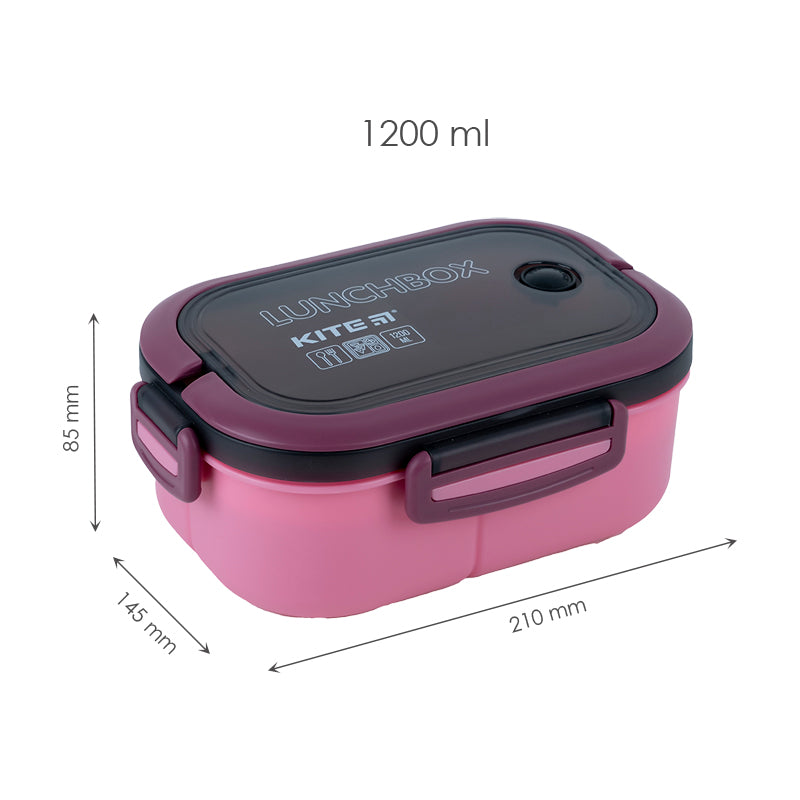 Śniadaniówka z przegródkami i sztućcami Kite K23-184-3, 1200 ml, bordowy