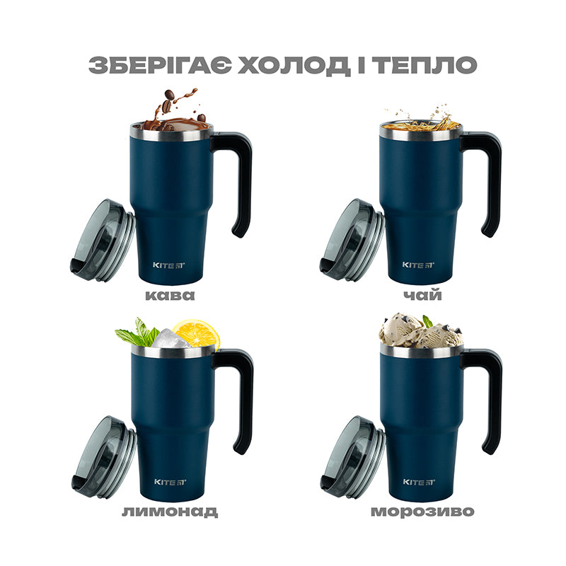 Kubek termiczna z rączką Kite K24-1207-2, 600 ml, szmaragdowy