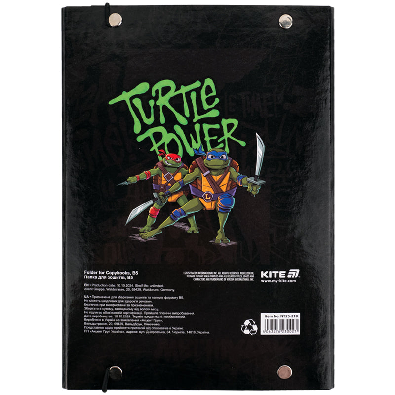 Teczka na zeszyty z gumką Kite Ninja Turtles NT25-210, karton