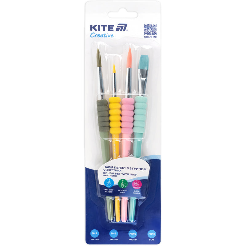 Zestaw 4 pędzli syntetyk  Kite Creative K-334-2