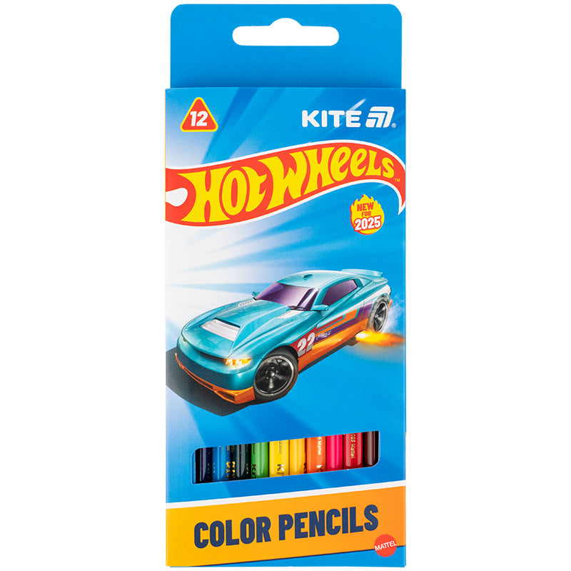 Олівці кольорові тригранні Kite Hot Wheels HW25-053, 12 кольорів