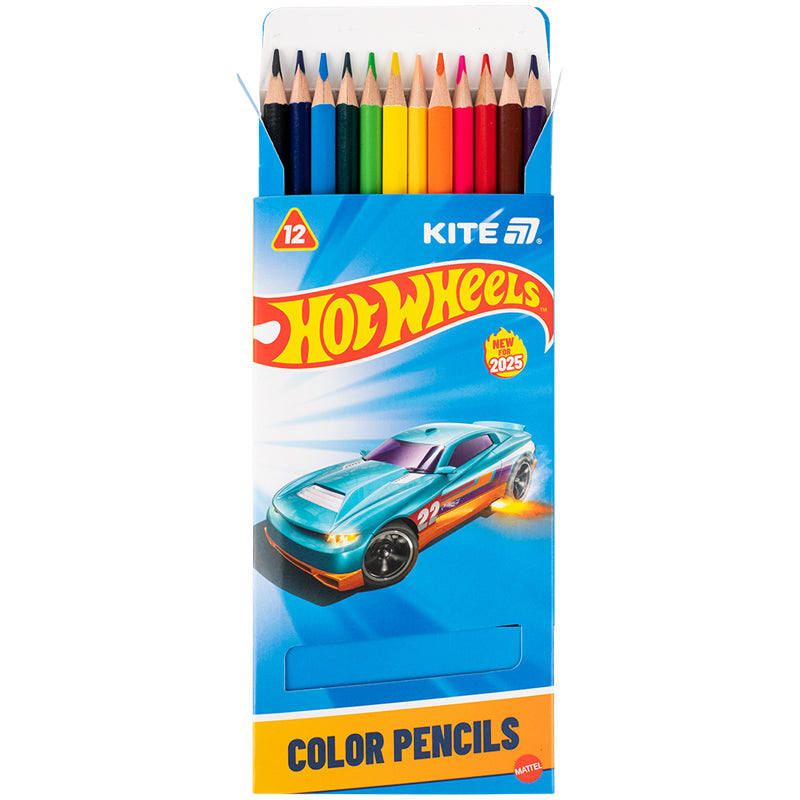 Олівці кольорові тригранні Kite Hot Wheels HW25-053, 12 кольорів