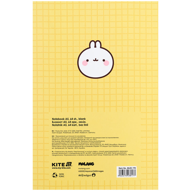 Notatnik Kite Molang ML25-193, oprawa termiczna, A5, 64 kartki, bez linii