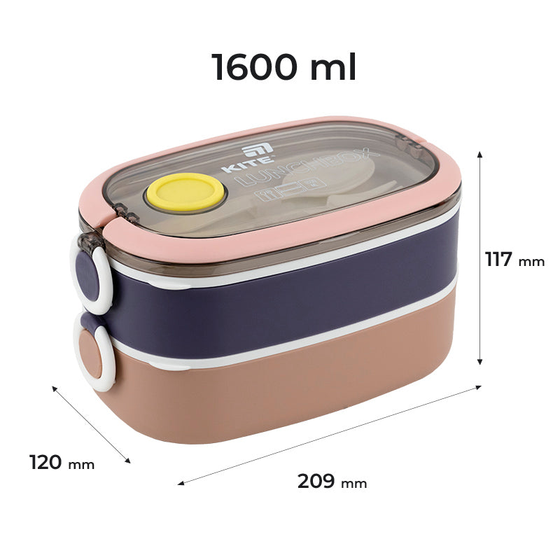 Śniadaniówka podwójnа z sztućcami Kite K25-1181-1, 1600 ml, beż