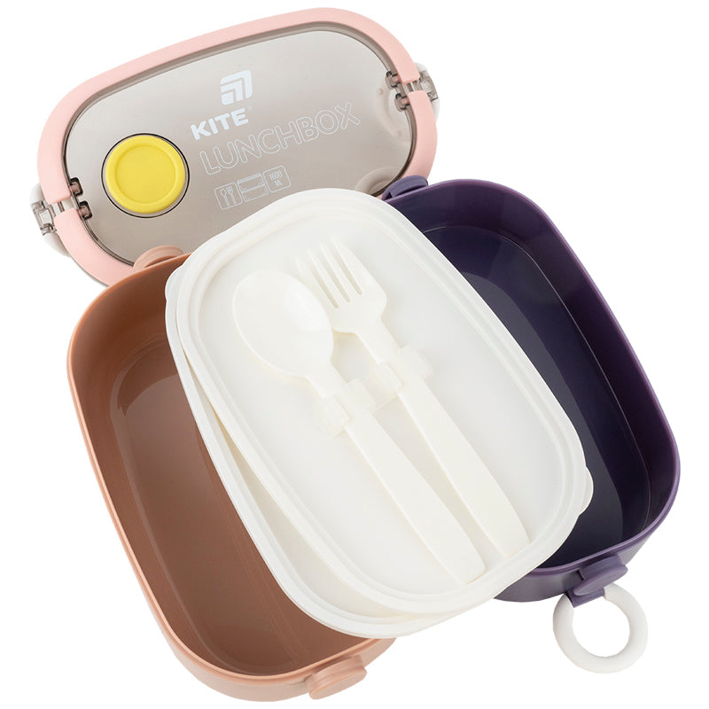 Śniadaniówka podwójnа z sztućcami Kite K25-1181-1, 1600 ml, beż