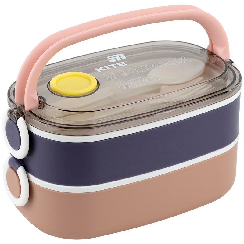 Śniadaniówka podwójnа z sztućcami Kite K25-1181-1, 1600 ml, beż