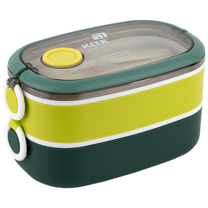 Śniadaniówka podwójnа z sztućcami Kite K25-1181-3, 1600 ml, zielony