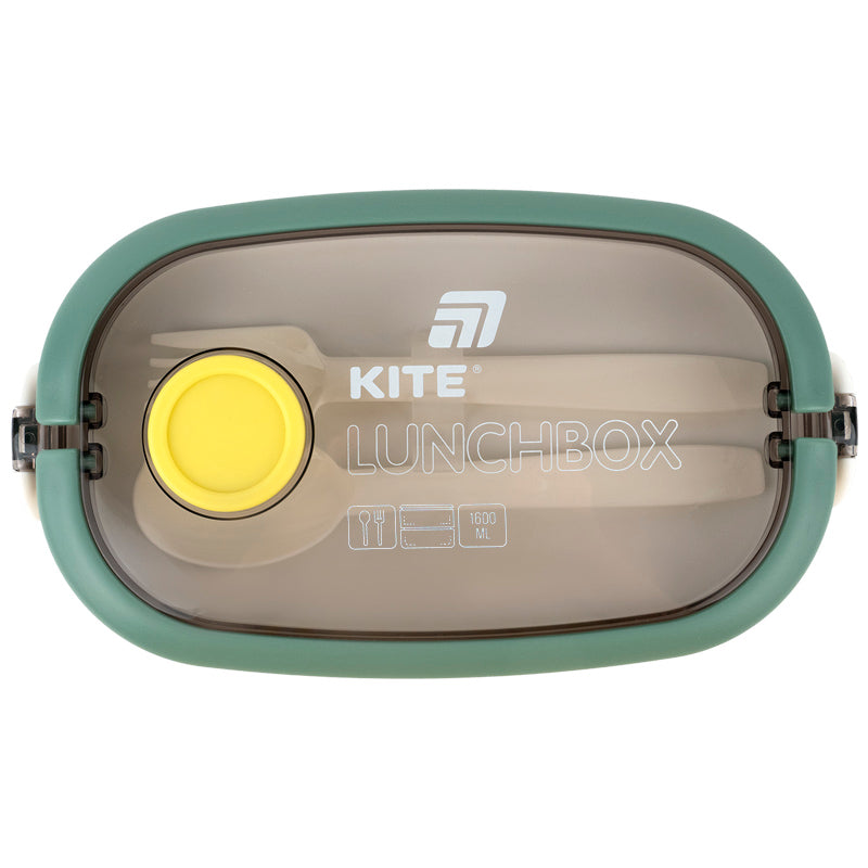 Śniadaniówka podwójnа z sztućcami Kite K25-1181-3, 1600 ml, zielony