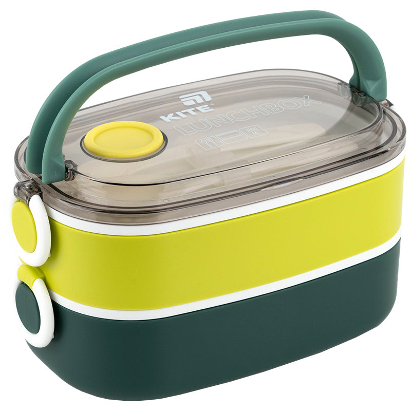 Śniadaniówka podwójnа z sztućcami Kite K25-1181-3, 1600 ml, zielony