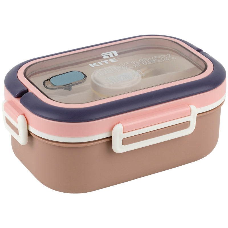 Śniadaniówka z przegródkami i sztućcami Kite K25-1182-1, 1100 ml, beż