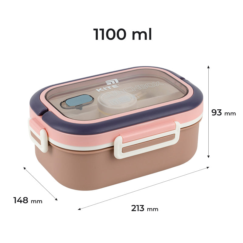 Śniadaniówka z przegródkami i sztućcami Kite K25-1182-1, 1100 ml, beż