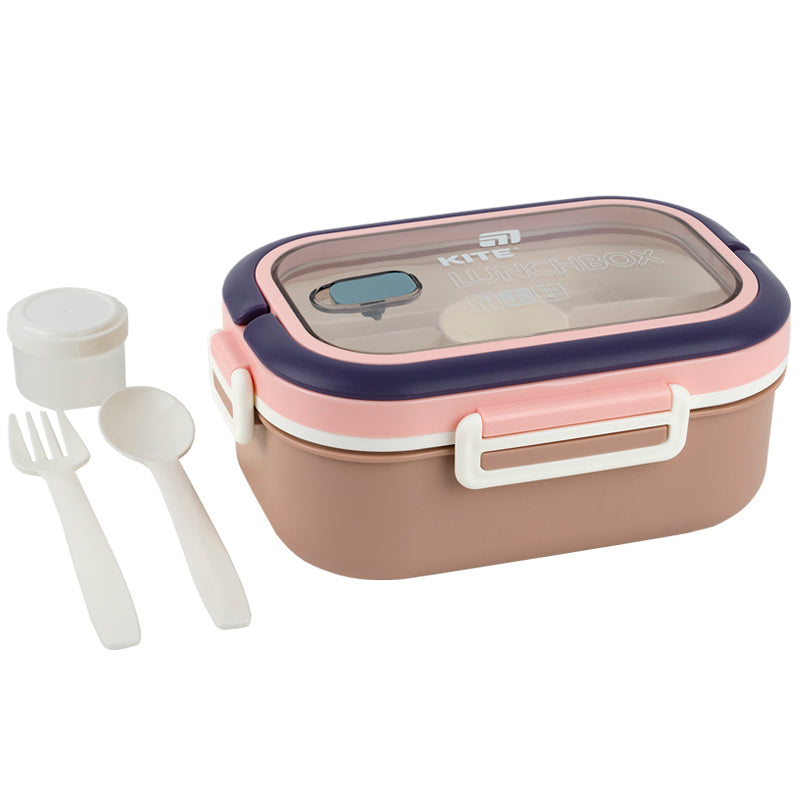 Śniadaniówka z przegródkami i sztućcami Kite K25-1182-1, 1100 ml, beż
