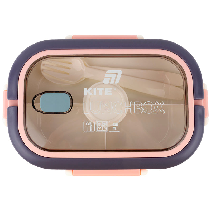 Śniadaniówka z przegródkami i sztućcami Kite K25-1182-1, 1100 ml, beż