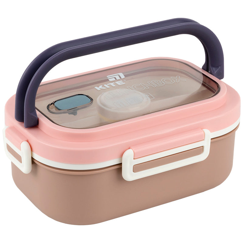 Śniadaniówka z przegródkami i sztućcami Kite K25-1182-1, 1100 ml, beż