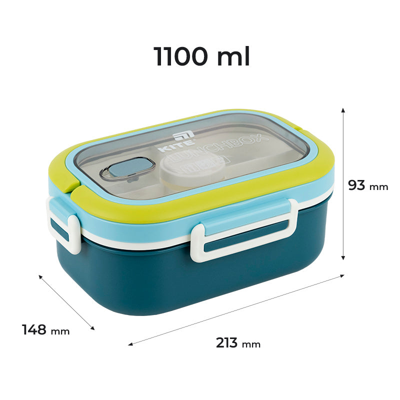 Śniadaniówka z przegródkami i sztućcami Kite K25-1182-2, 1100 ml, niebieski