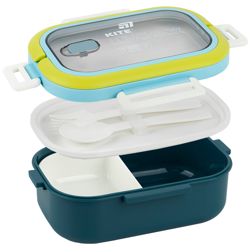 Śniadaniówka z przegródkami i sztućcami Kite K25-1182-2, 1100 ml, niebieski