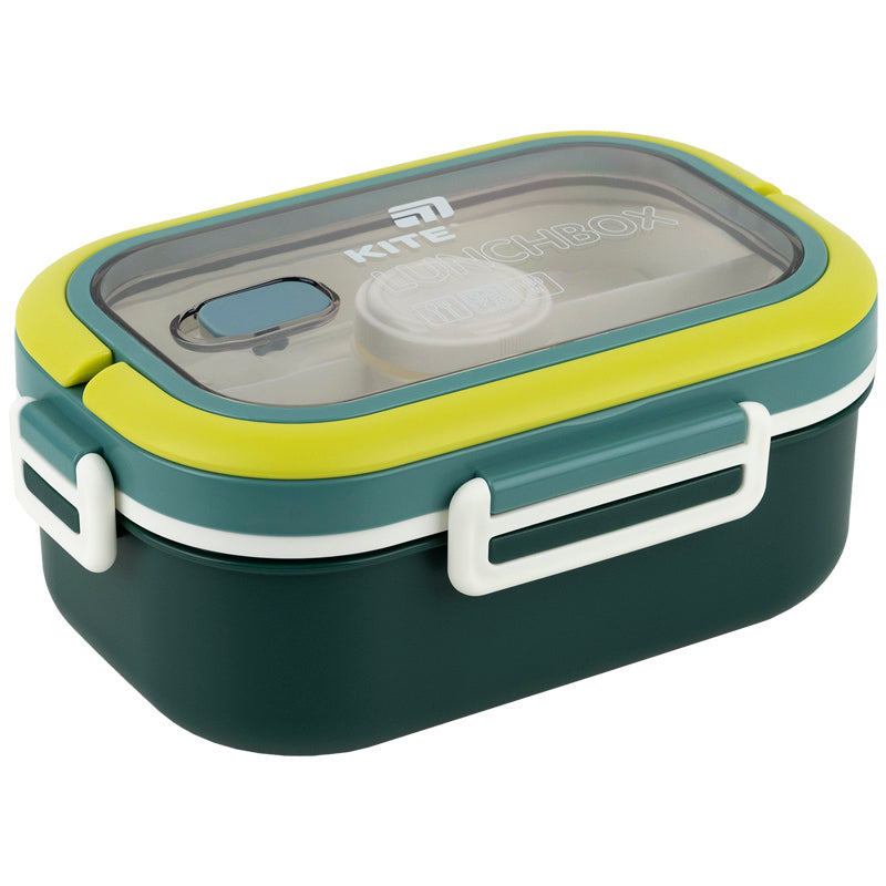 Śniadaniówka z przegródkami i sztućcami Kite K25-1182-3, 1100 ml, zielony