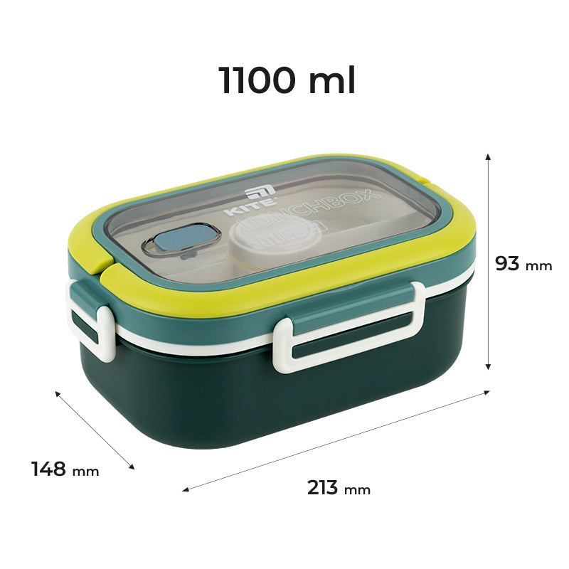 Śniadaniówka z przegródkami i sztućcami Kite K25-1182-3, 1100 ml, zielony