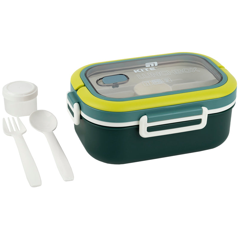 Śniadaniówka z przegródkami i sztućcami Kite K25-1182-3, 1100 ml, zielony