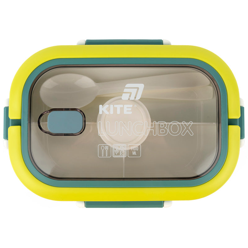 Śniadaniówka z przegródkami i sztućcami Kite K25-1182-3, 1100 ml, zielony