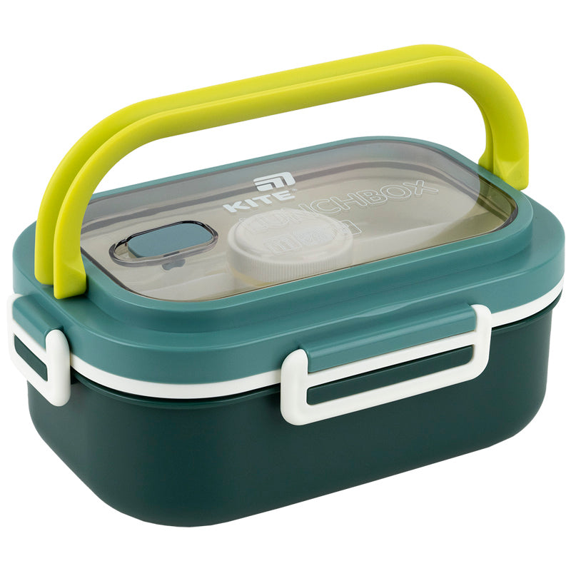 Śniadaniówka z przegródkami i sztućcami Kite K25-1182-3, 1100 ml, zielony