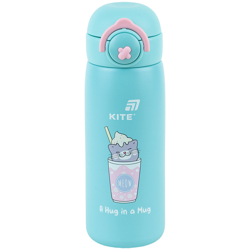 Termos z przyciskiem Kite K25-1221-1, Hug in mug, 430 ml, turkusowy
