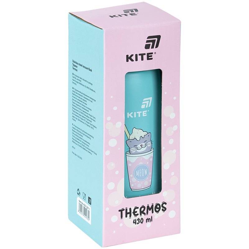 Termos z przyciskiem Kite K25-1221-1, Hug in mug, 430 ml, turkusowy